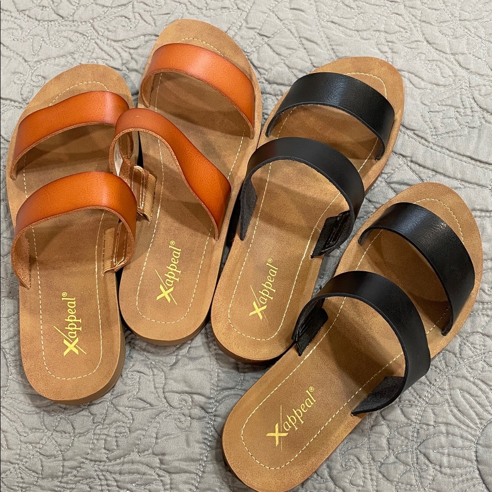 Set of 2 Xappeal Black and Tan Sandals 7